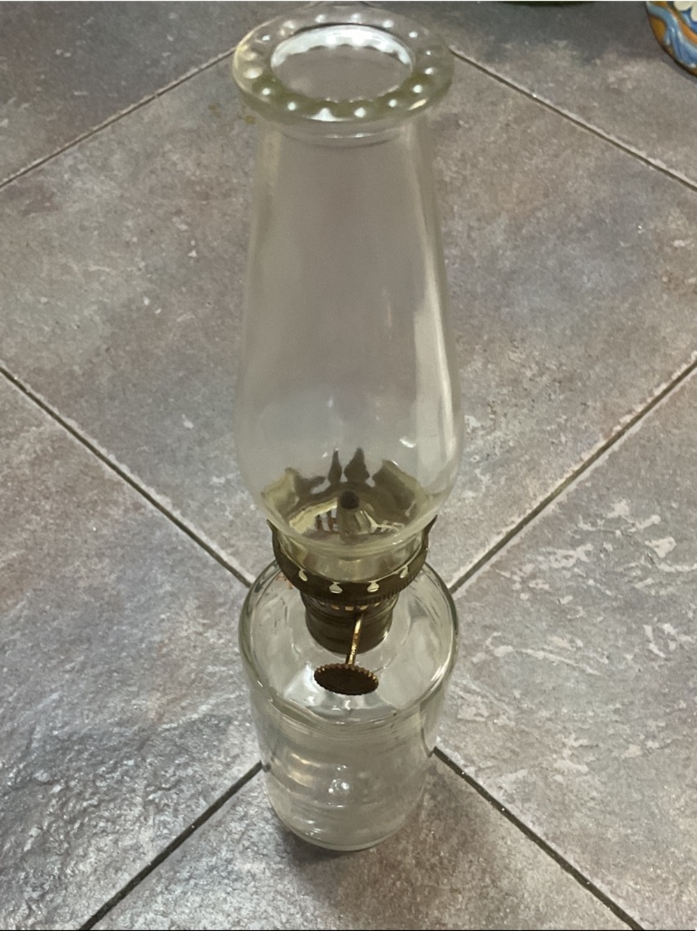 Clear Glass Oil Lamp with Brass Accents - Clear